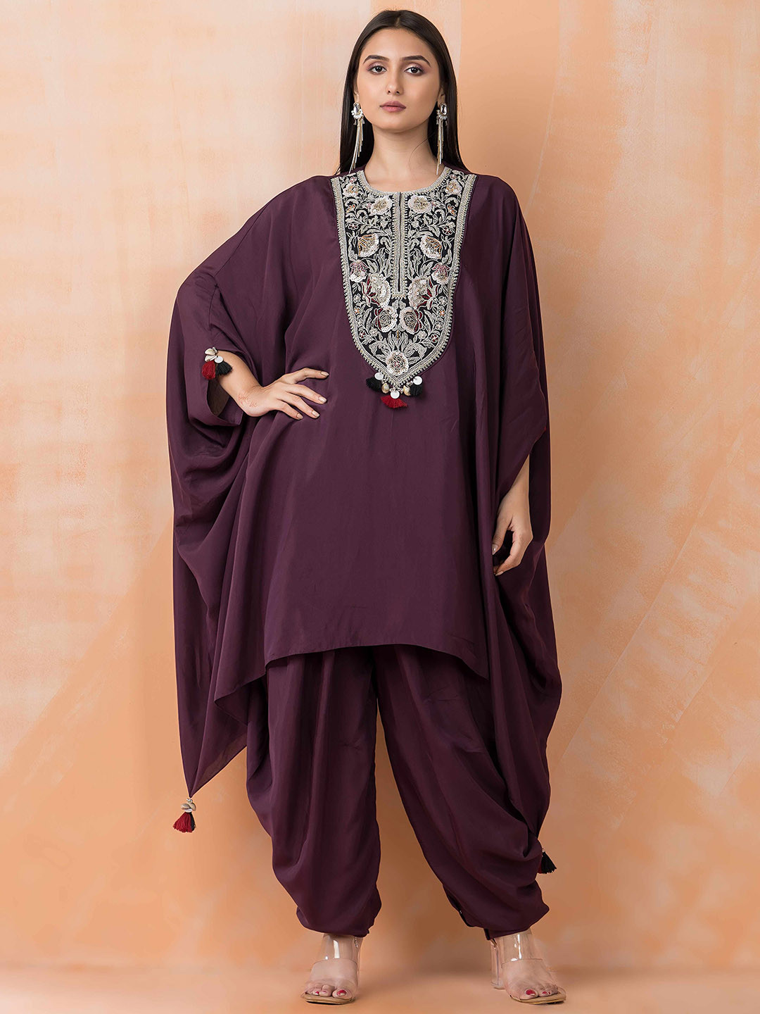 SACRED SUTA Women Floral Embroidered Regular Thread Work Kurta with Dhoti Pants