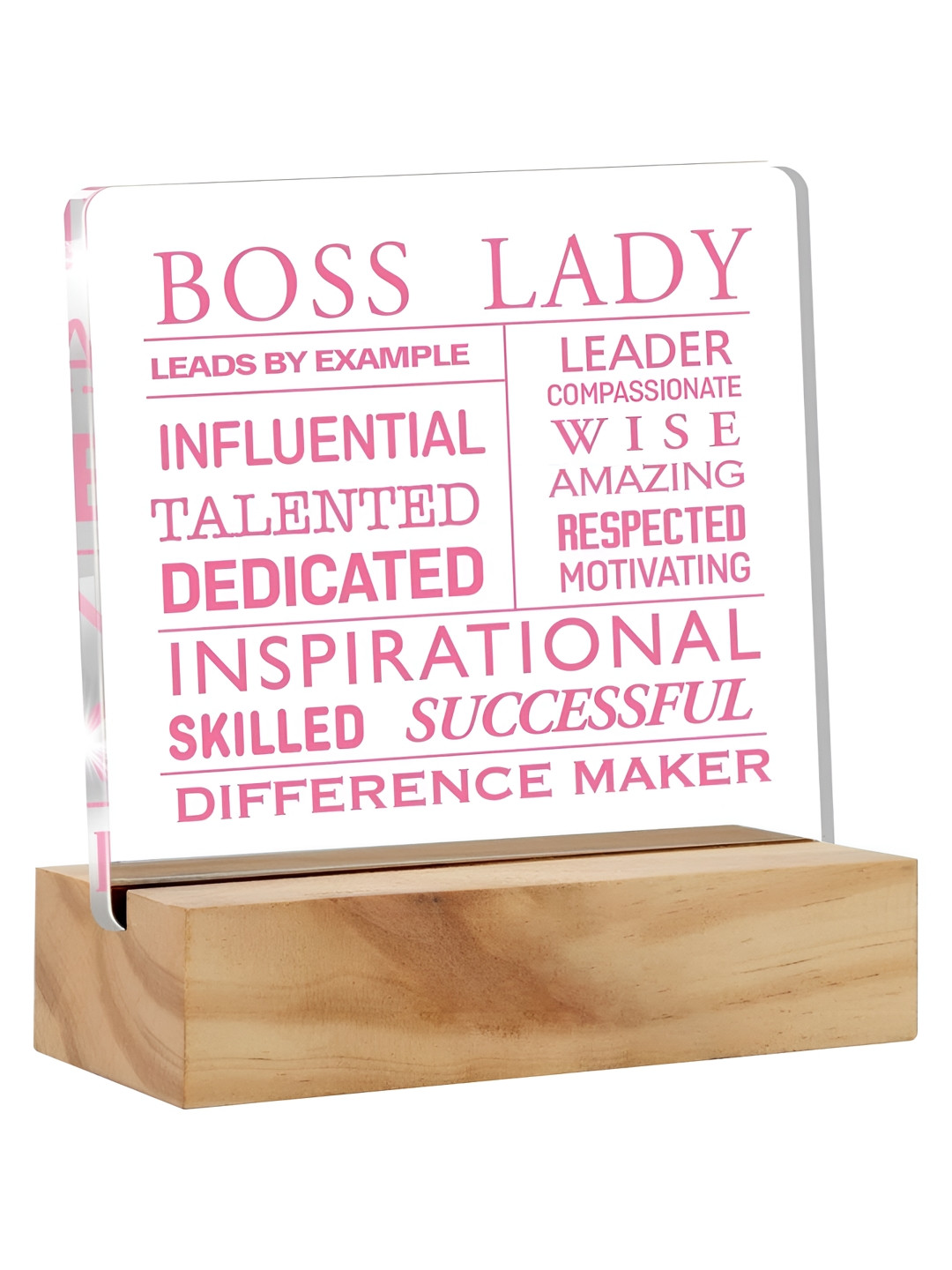 BS AMOR Plaque Sign with Stand White Wood Natural Living Room Set of 2 Tiny Showpieces - 2 Inches