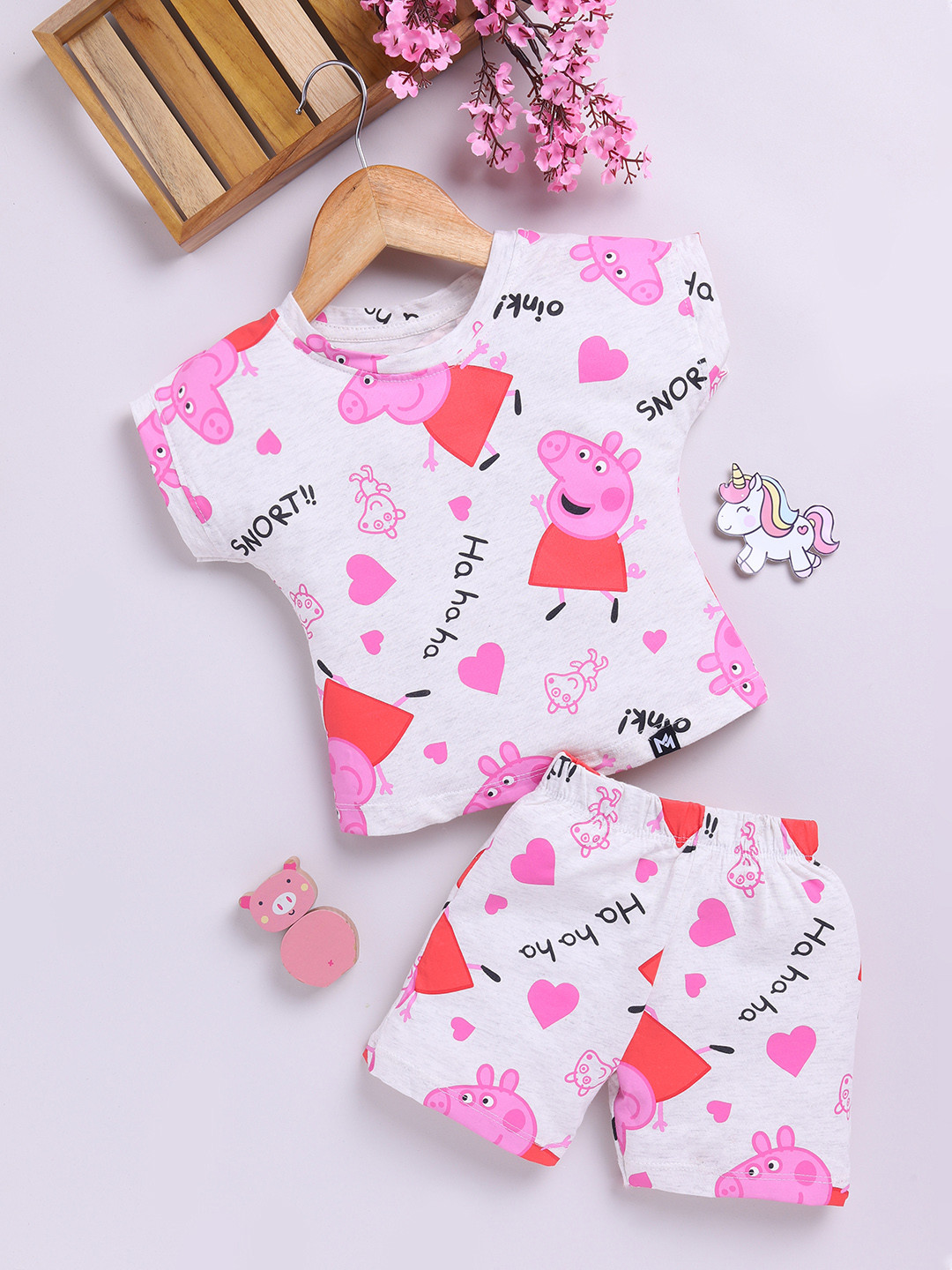 YK X Minute Mirth Infant Girls Peppa Pig Printed Pure Cotton T-shirt With Shorts