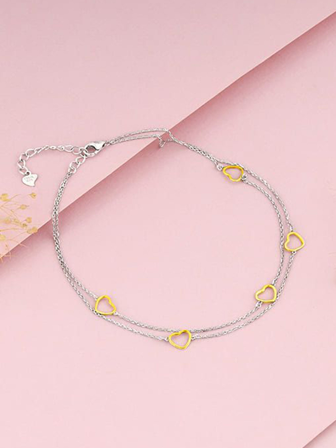 GIVA 925 Silver & Gold Plated Dual Tone United Hearts Anklets