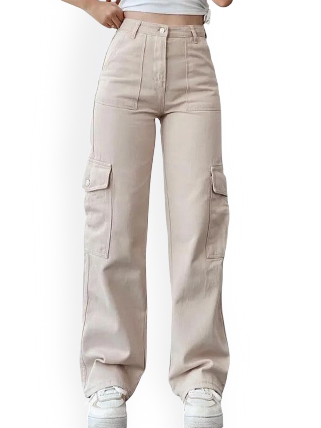 Miss Mosa By Akanksha  Women Cotton Beige Roderno Cargo Statement Pants