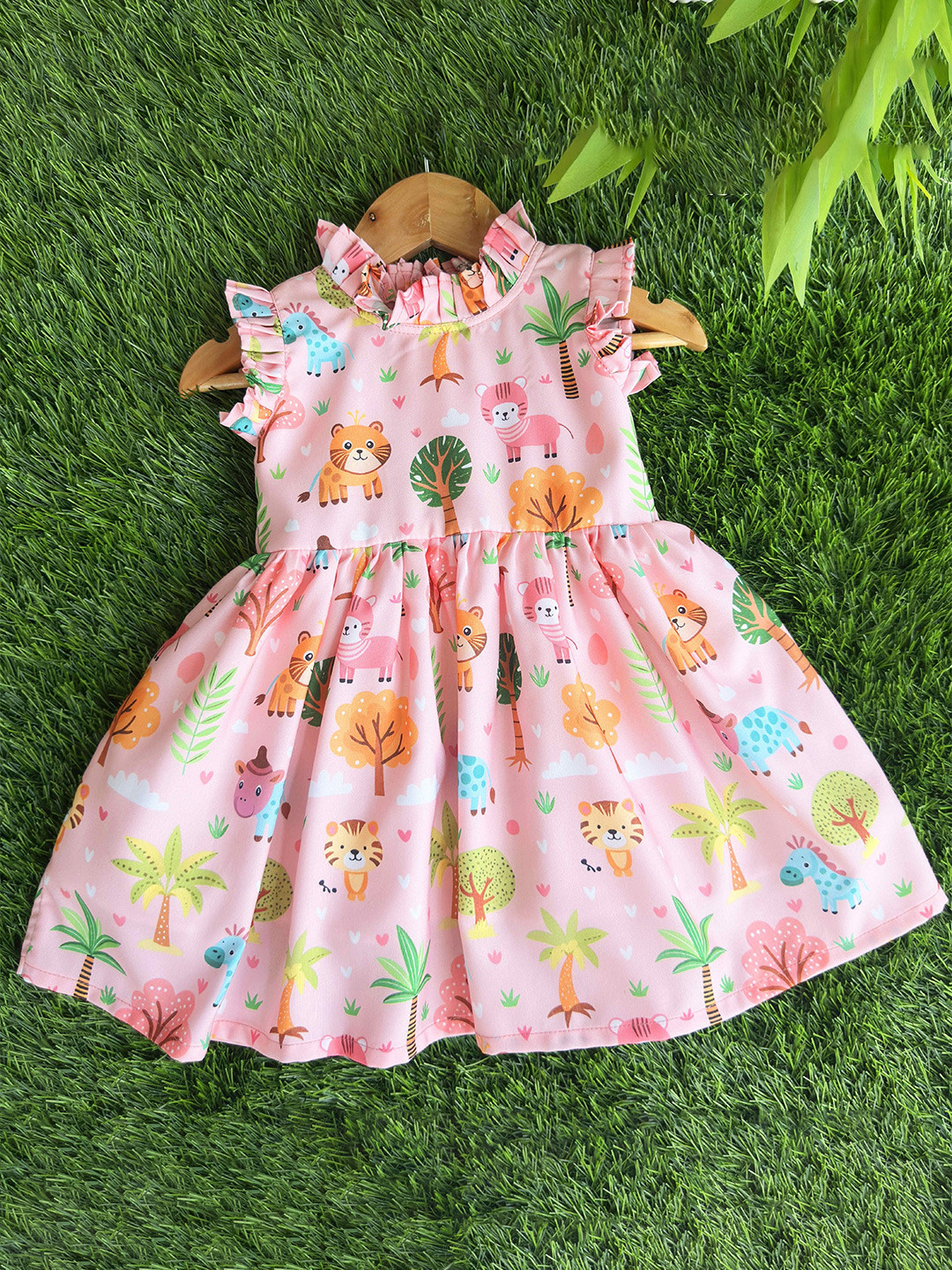 STANWELLS KIDS Animal Print Flutter Sleeve Net Fit & Flare Dress