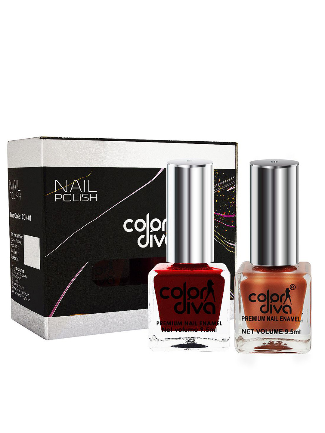 Color Diva Trendy Trail Set Of 2 Nail Polish - 9.5 ml Each - Maroon & Nude Brown