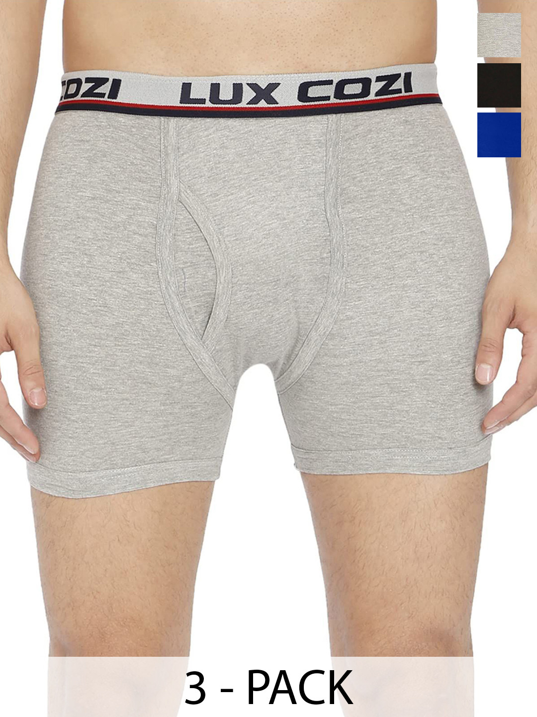 Lux Cozi Pack Of 3 Assorted Trunks LUX_012_3E_BIGSHOT_LONG_PLAIN_ASSORTED_90-Assorted