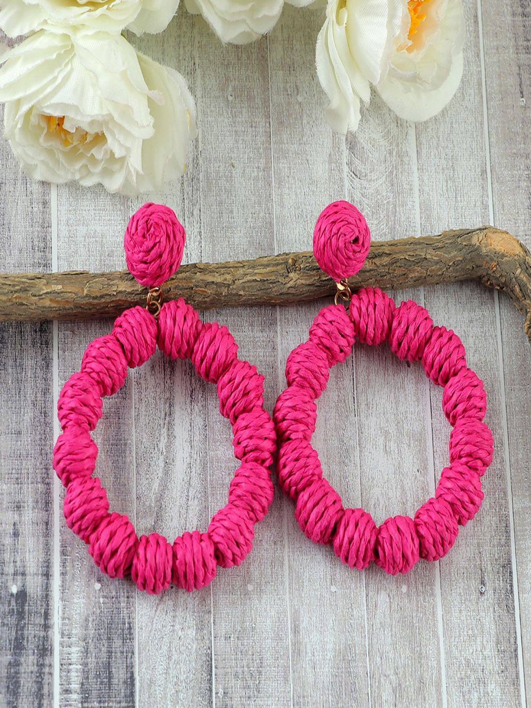 Sangria Gold-Plated Thread Ball Circular Shaped Drop & Dangler Earrings