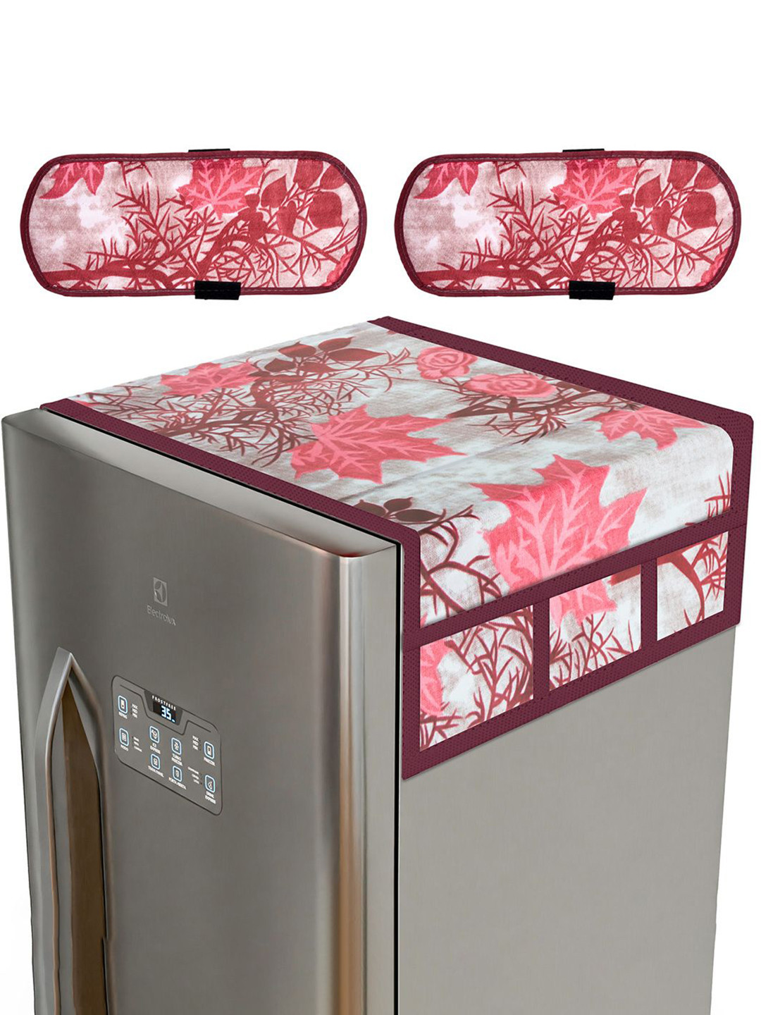 Kuber Industries Pink & Grey 3 Pieces Printed Fridge Top & Handle Cover Set