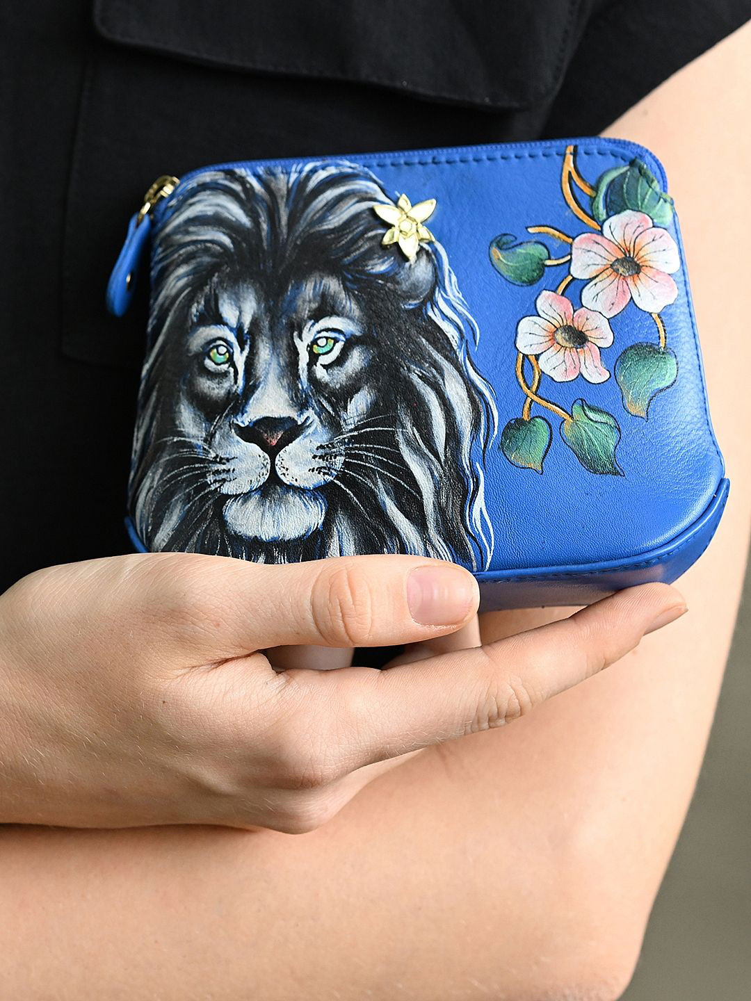 Anuschka Hand Painted Sapphire King Leather Multi Purpose Zip Pouch