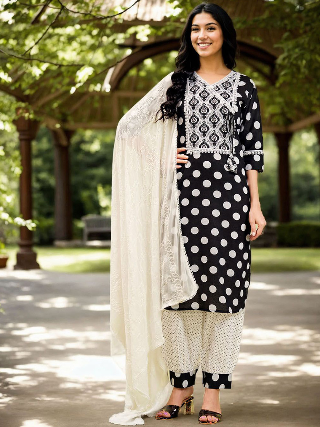 Anouk Women Ethnic Motifs Printed Regular Patchwork Pure Cotton Kurta with Harem Pants & With Dupatta
