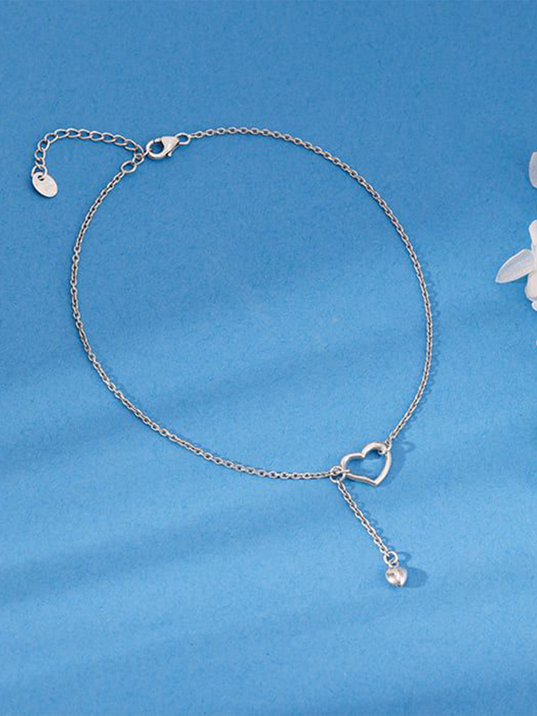 GIVA 925 Silver Rhodium-Plated Heart Melting Chain Anklets