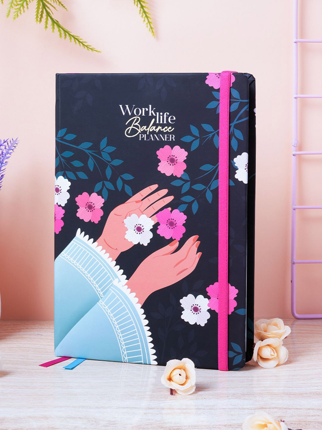Doodle Black And Pink Floral Printed A5 WorkLife Balance Planner