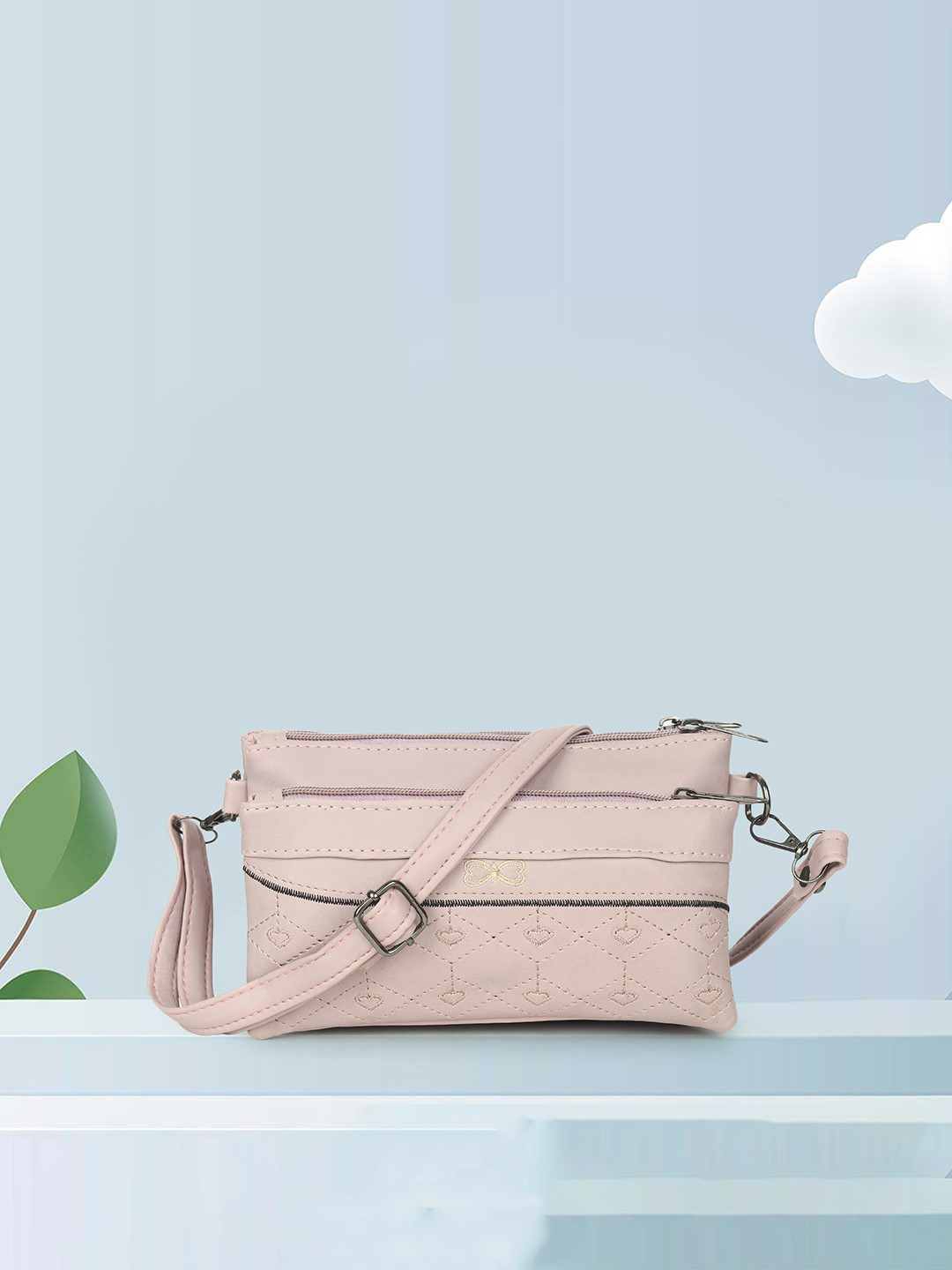 LADY QUINTON Striped PU Swagger Sling Bag with Quilted