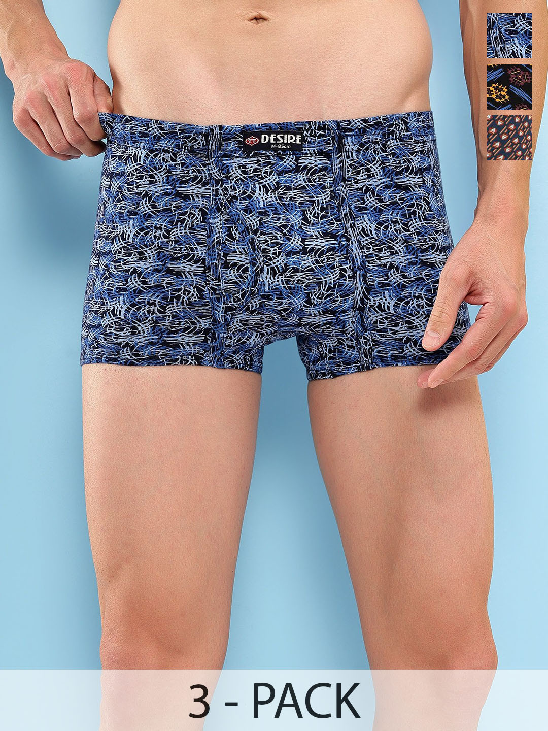 T.T. Pack Of 3 Printed Cotton Snug Fit Mini Trunks - DES_PRNT_MINI_IE_PO3_NSB_80