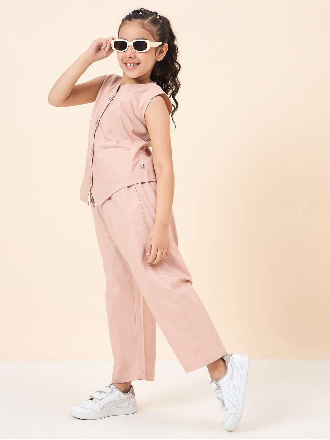 StyloBug Girls V-Neck Pure Cotton Top With Trousers