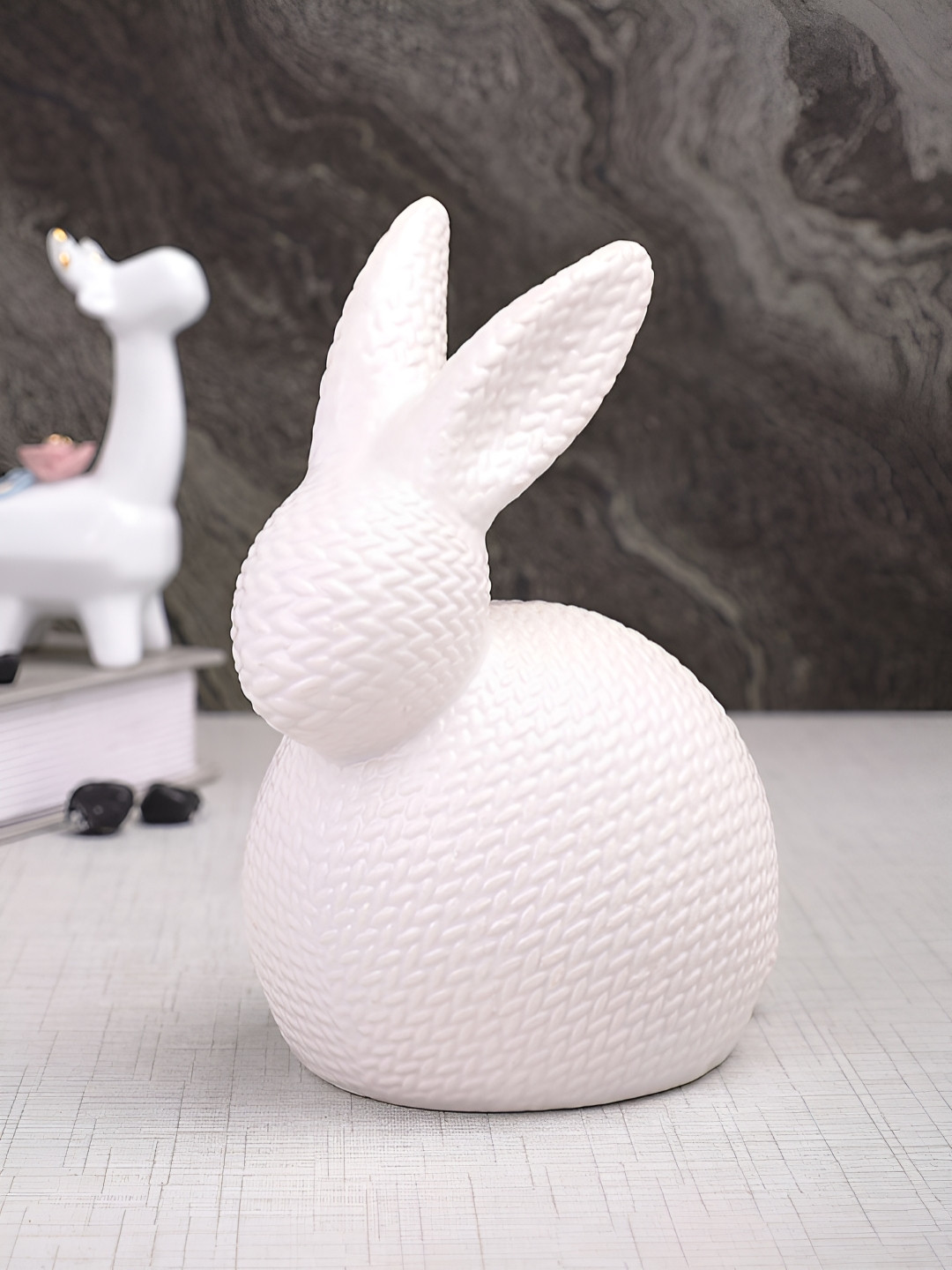 TAYHAA Bunny Off White Polyresin Matte Living Room Hand-Crafted Medium Showpiece - 3.1 Inches