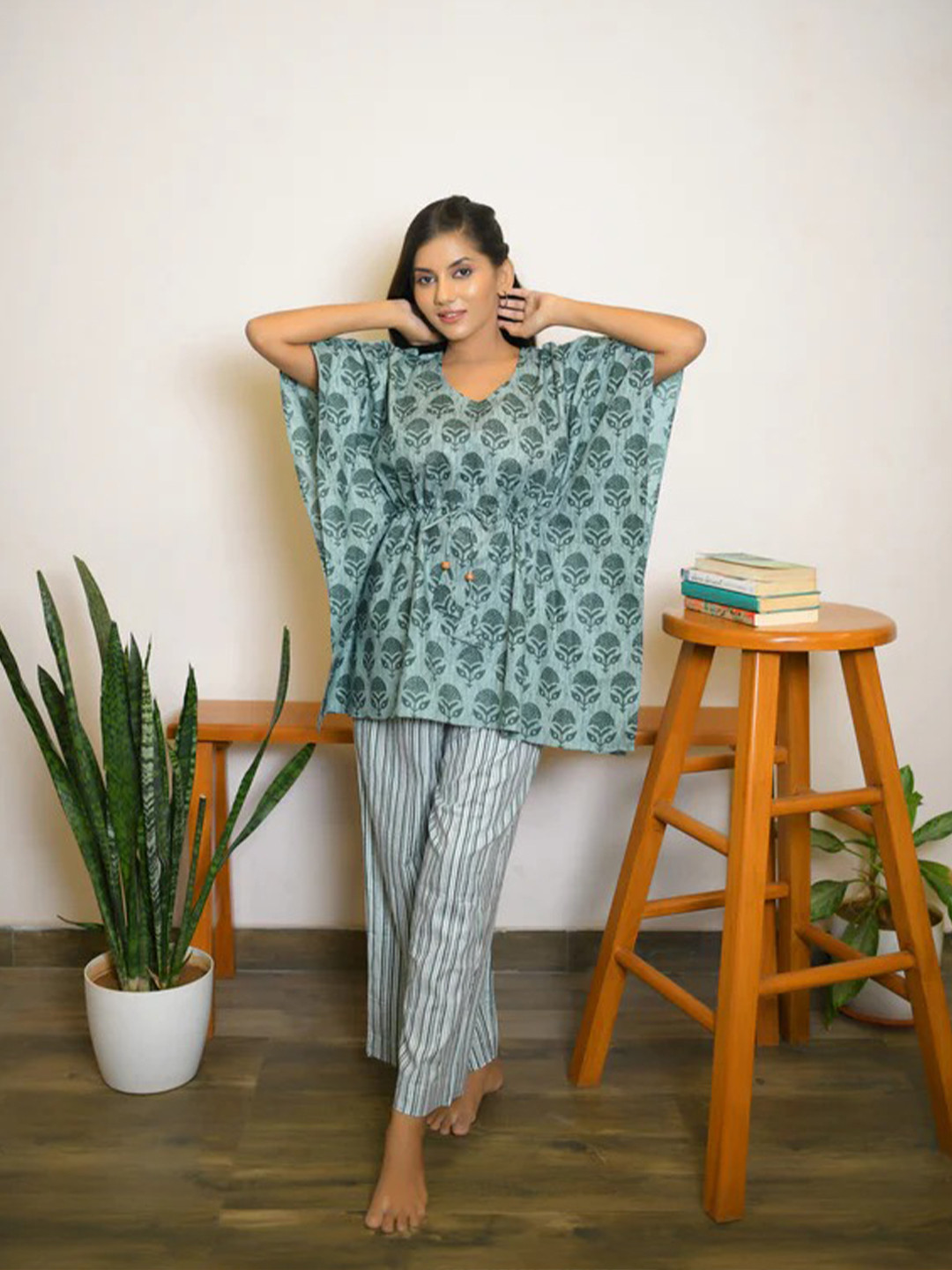 Vivika Printed V-Neck Pure Cotton Tunic With Palazzo