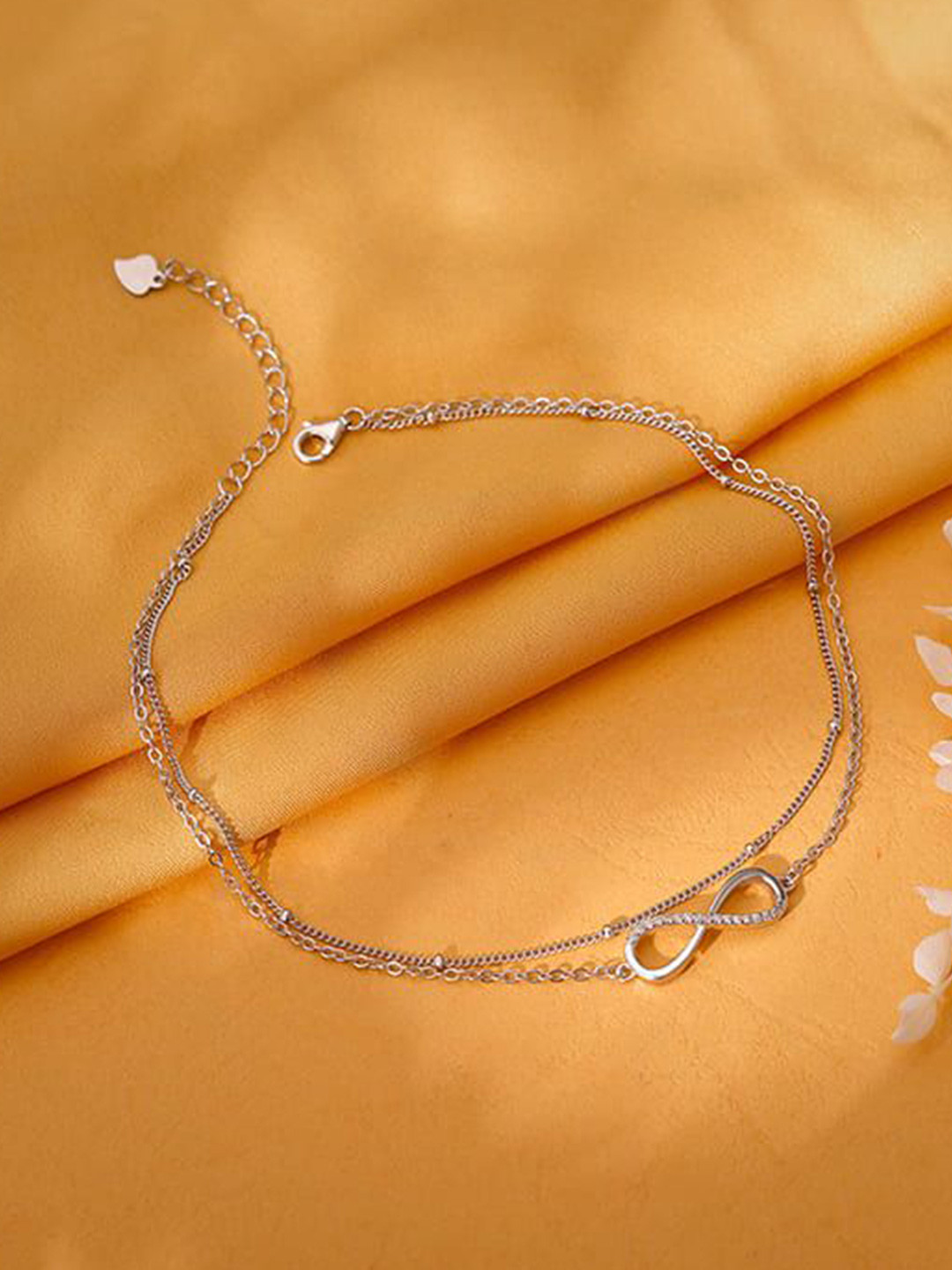 GIVA 925 Silver Rhodium-Plated Zircon Stone Studded Infinite Glows Anklets