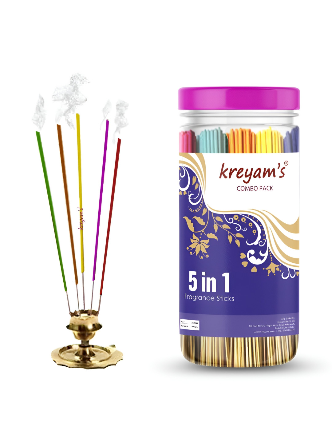 kreyam's Yellow & Purple Wooden 5 In 1 Incense Sticks