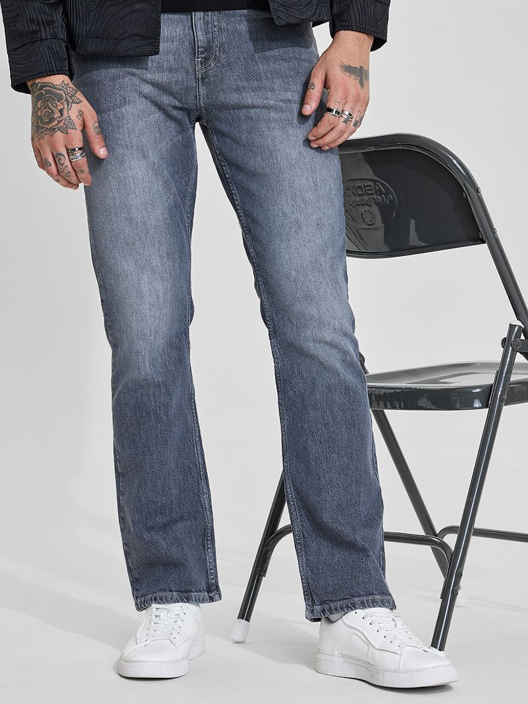 Snitch Men Steel Blue Mid-Rise Straight Fit Jeans