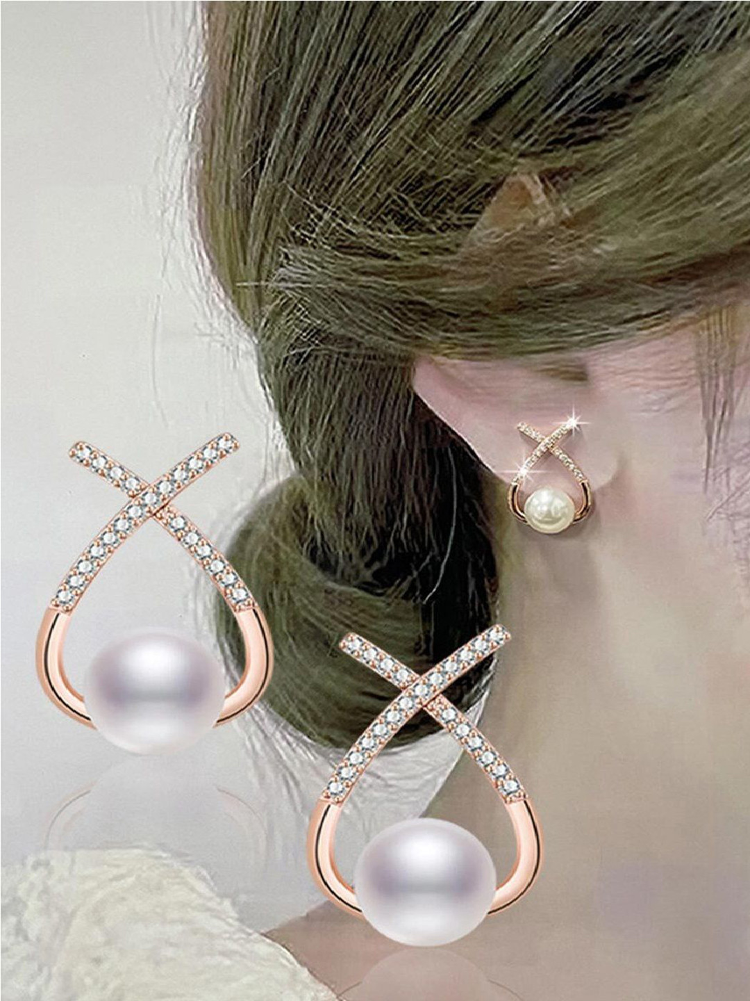 Crazy Fashion Gold Plated Artificial Stones Studded And Pearls Beadded Contemporary Studs