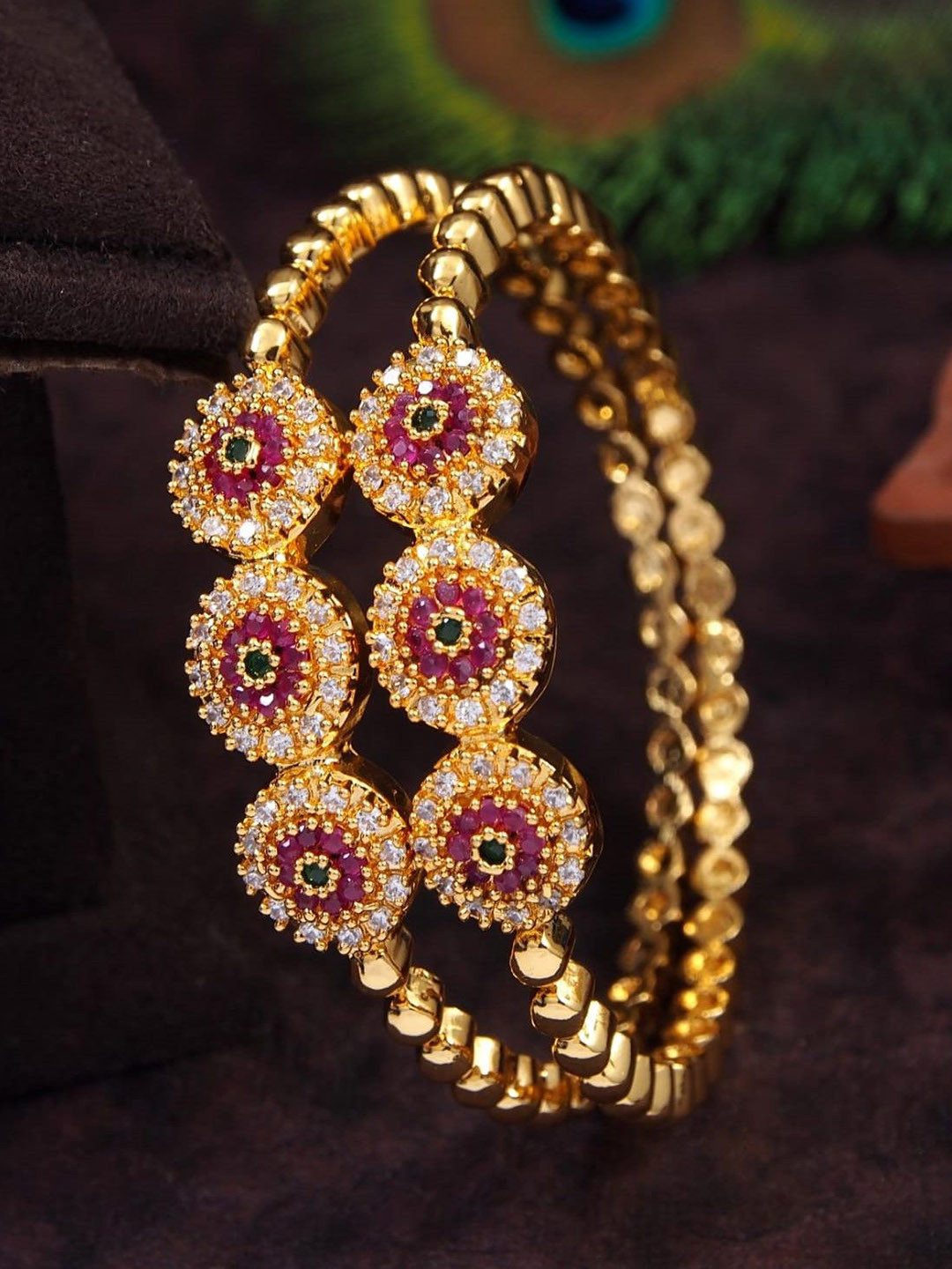 SGA FASHION Set Of 2 Gold Plated American Diamond  Studded Bangles