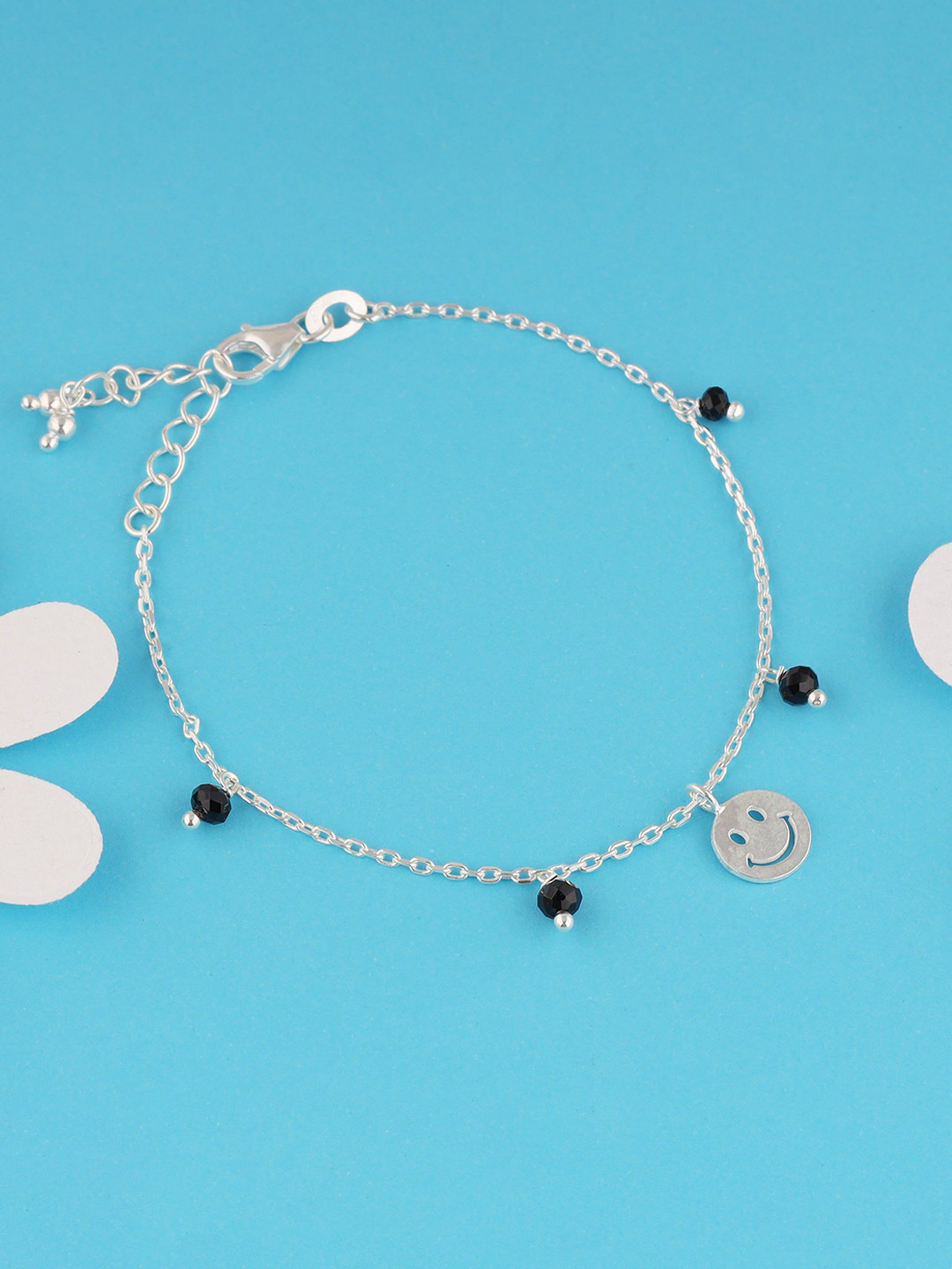 GIVA Girls 925 Silver Rhodium-Plated Beaded Smiling Face Anklet