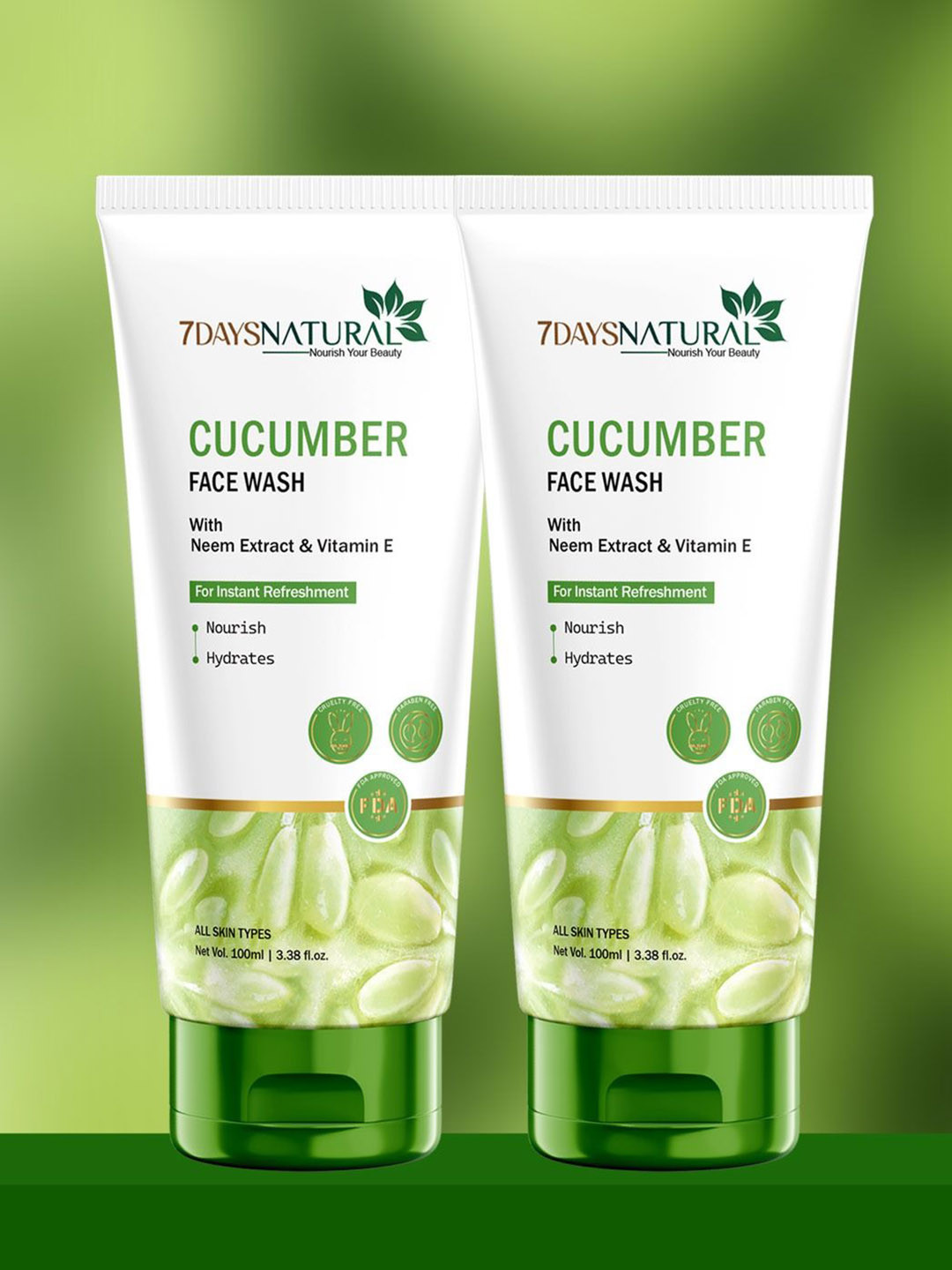 7DAYSNATURAL Natural Set Of 2 Cucumber Face Wash With Neem Extract & Vitamin E - 100 ml Each