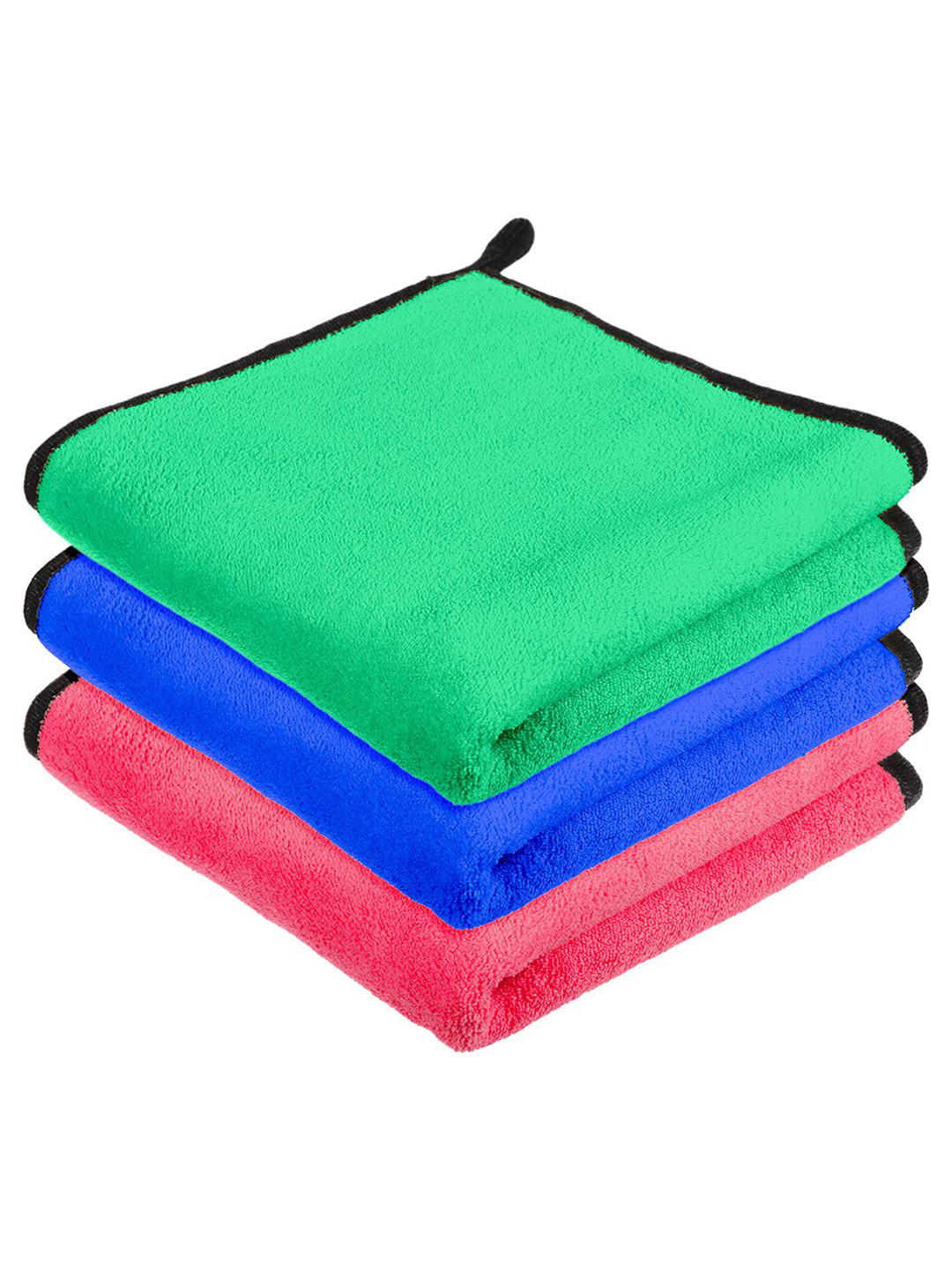 Kuber Industries Green and Blue Pack Of 3 Microfiber Cleaning Cloth With Hanging Loop
