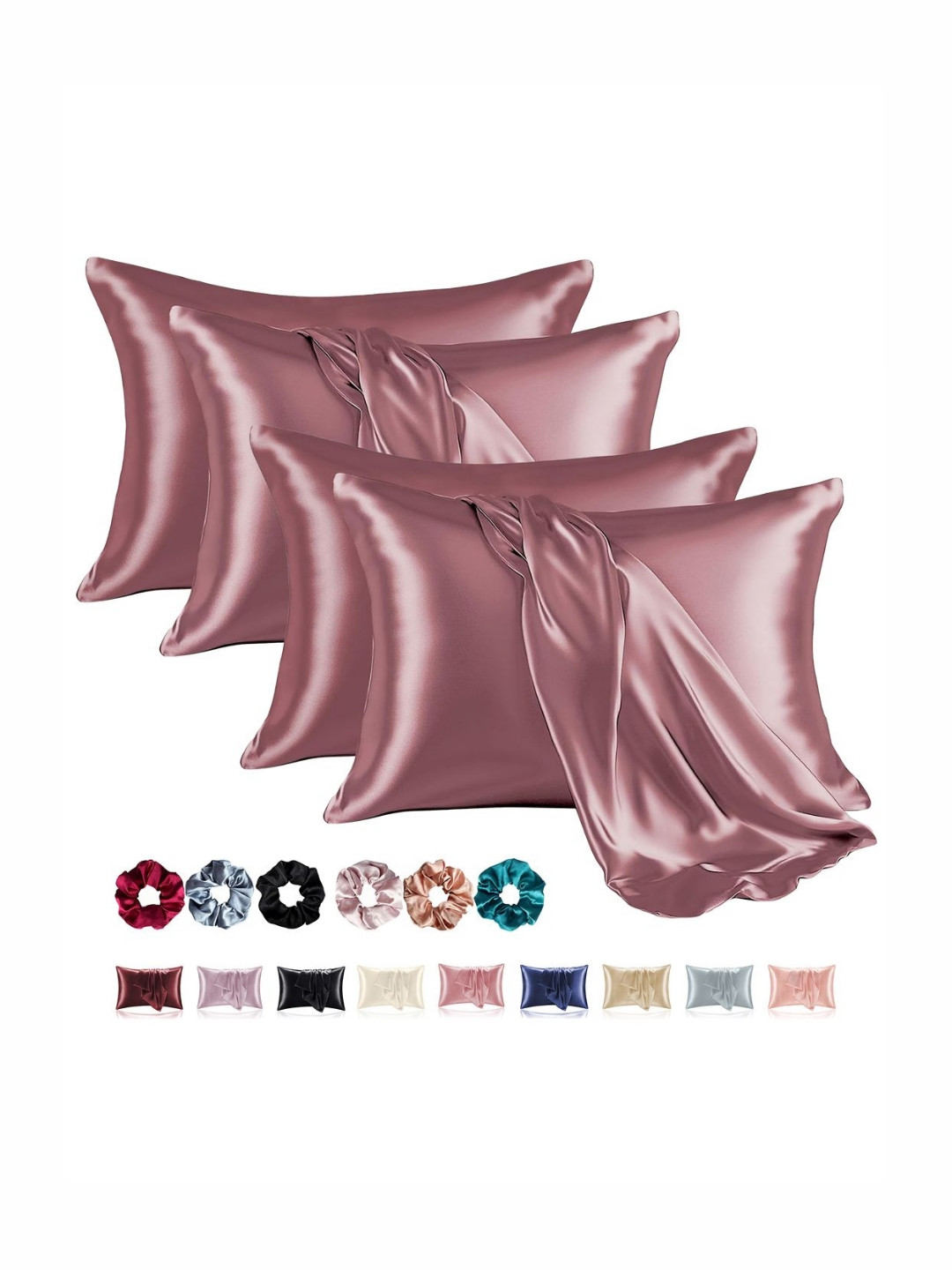 Aura Mauve 4 Pieces Solid Pure Silk Rectangle Pillow Covers