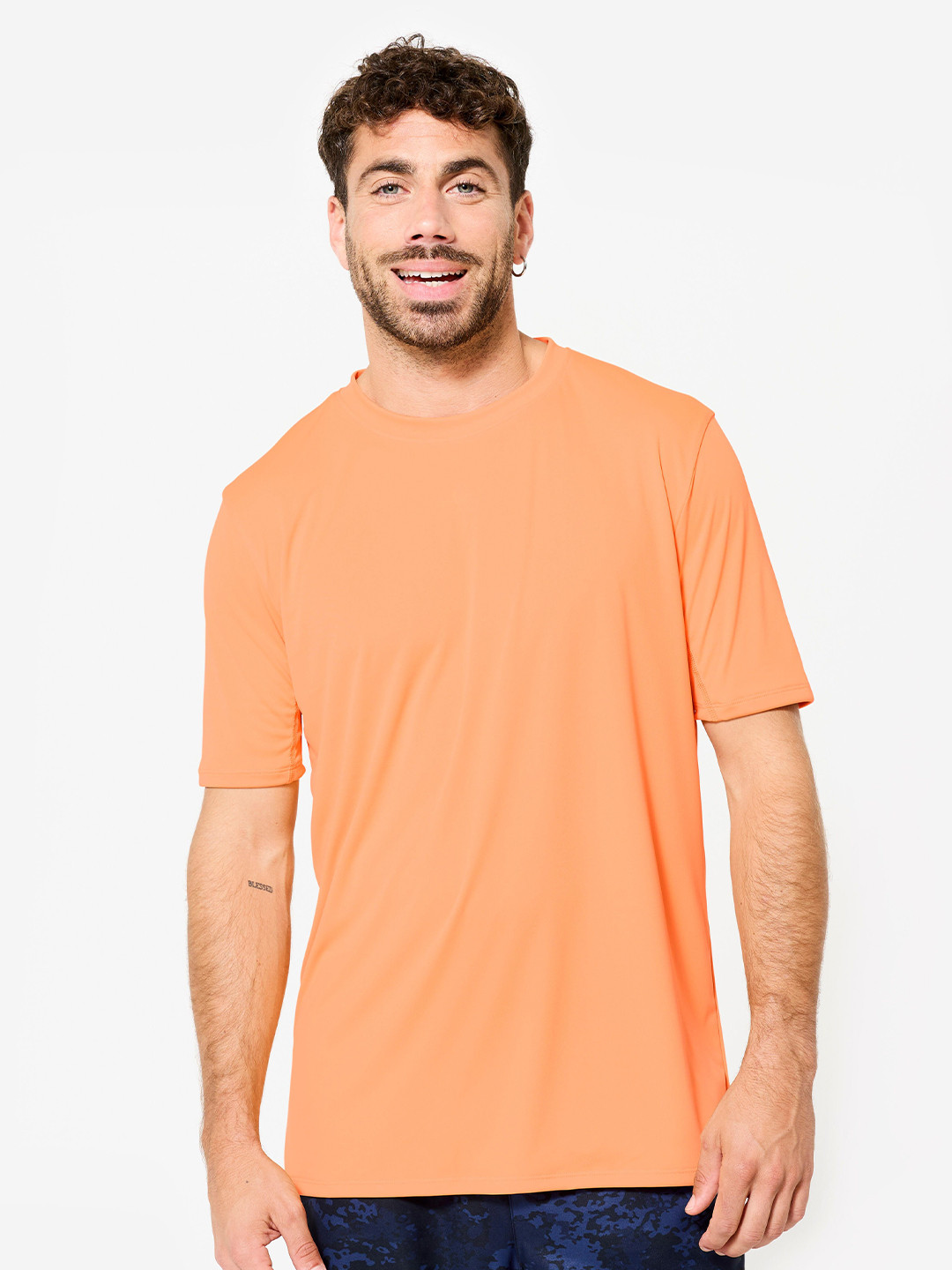 Decathlon DOMYOS - Mens Short-Sleeved Crew Neck Breathable Fitness T-Shirt - Orange
