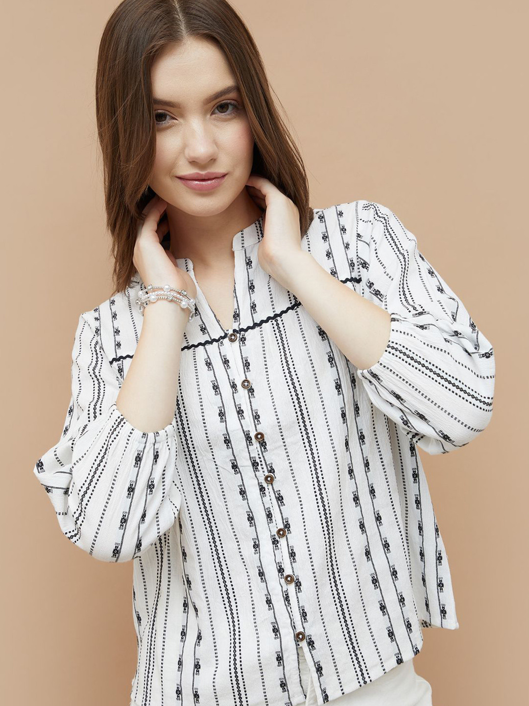 Fame Forever by Lifestyle Embroidered Puff Sleeve Shirt Style Top