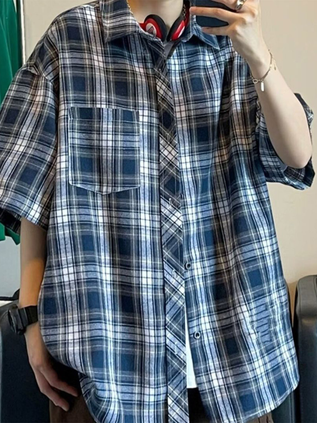 HERE&NOW Men Windowpane Checks Opaque Checked Casual Regular Fit Shirt