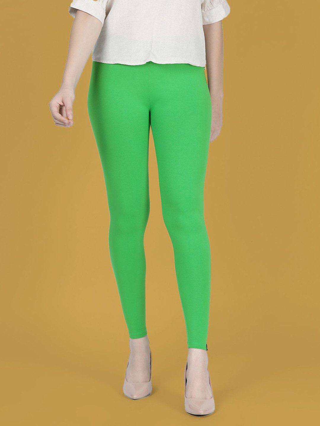 TWIN BIRDS Women Viscose Blend Solid Parrot Green Ankle Length Legging