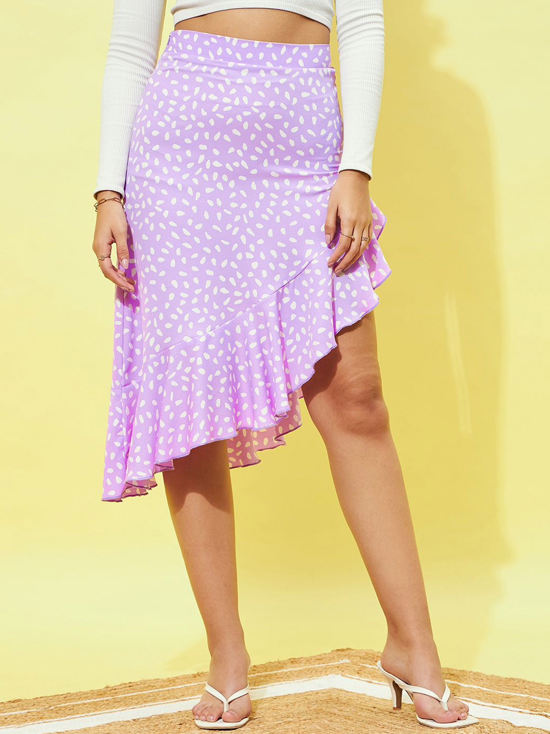 Berrylush Abstract Print High Rise Asymmetrical Wrap Midi Skirt