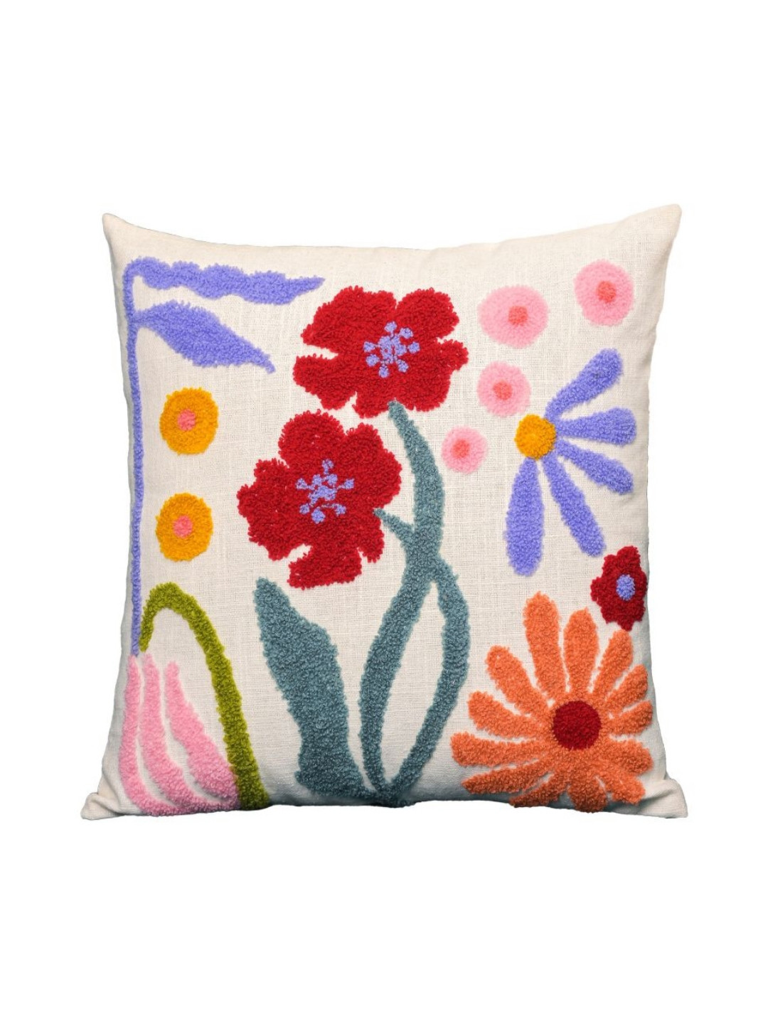 ABSTRACT INDIA White & Purple Embroidered Cotton Square Cushion Cover