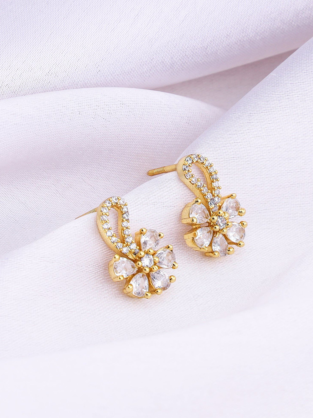 GIVA 925 Sterling Silver Gold-Plated Zircon Studded Floral Damsel Studs