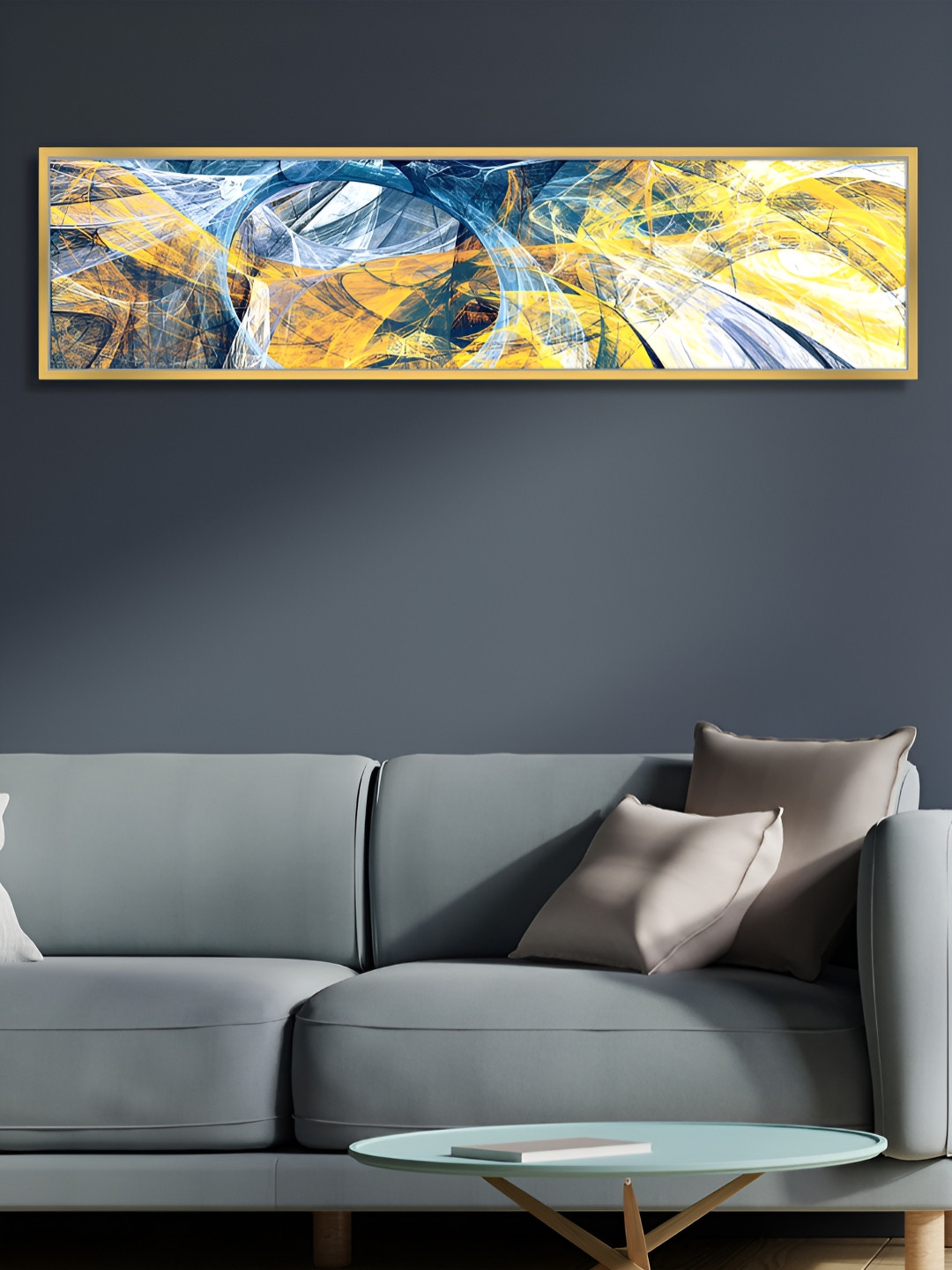 Myntra Elegant Homes Yellow & Blue Abstract Designs Canvas Wall Painting