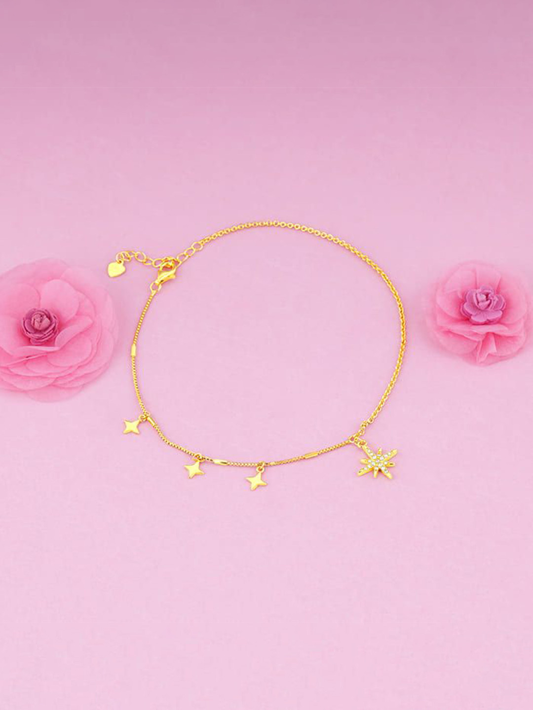 GIVA 925 Silver Gold-Plated Zircons Stone Studded North Star Anklets