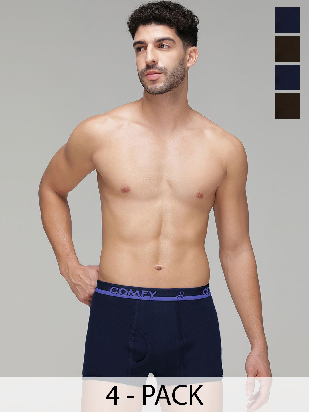 AMUL COMFY Pack Of 4 Pure Cotton Mini Trunks - AC-MTROE-2NY-2CB-S-4PC