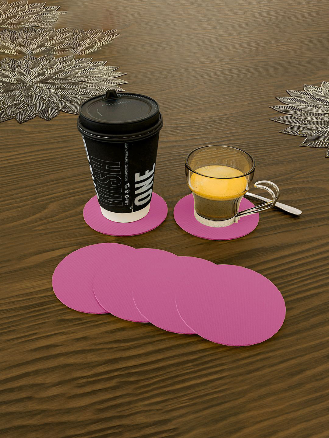 Kuber Industries Pink 12 Pieces Striped Round Heat & Moisture Resistant Non Slip Coasters