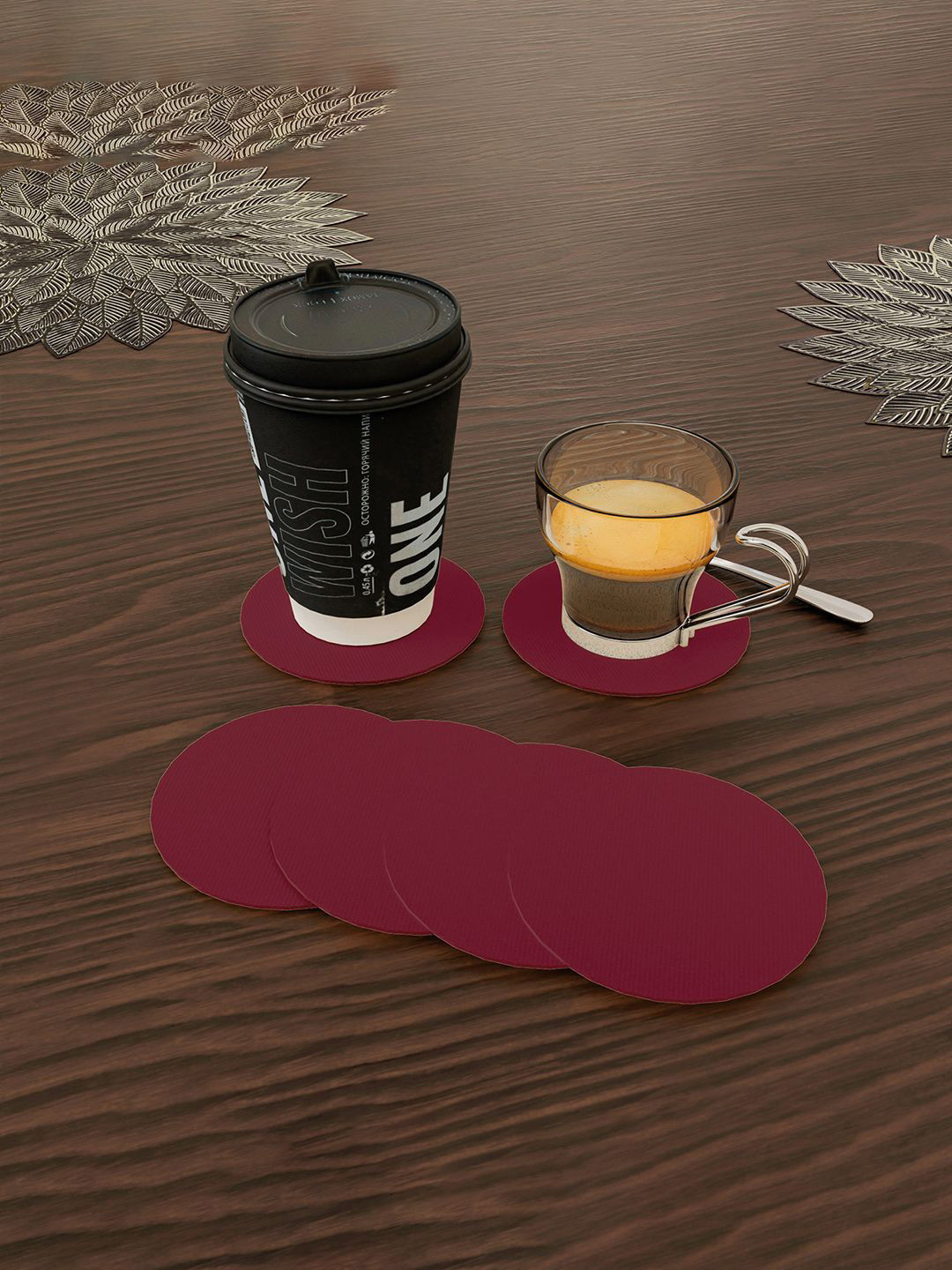 Kuber Industries Red 12 Pieces Striped Round Heat & Moisture Resistant Non Slip Coasters