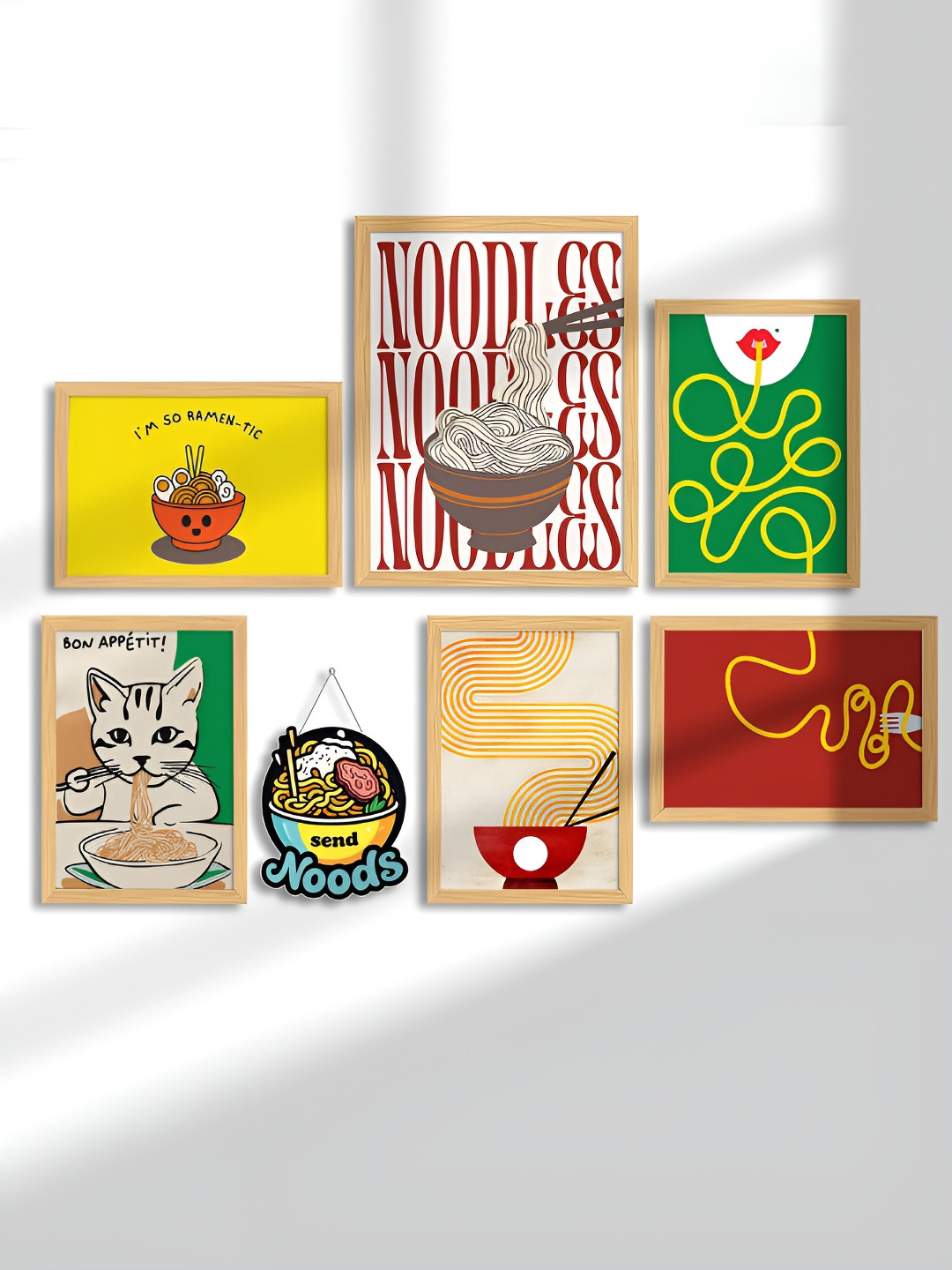 Myntra Elegant Homes Red 7 Pieces Kitchen Art Theme Synthetic Wooden Wall Paintings