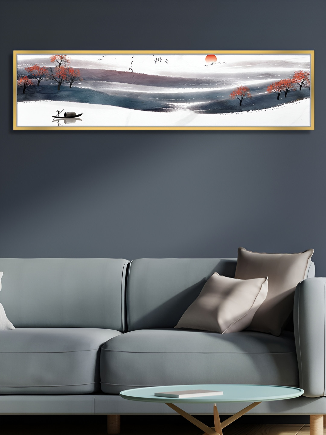 Myntra Elegant Homes Scenic Lake Canvas Wall Rectangle Paintings Wall Art - 13x46In