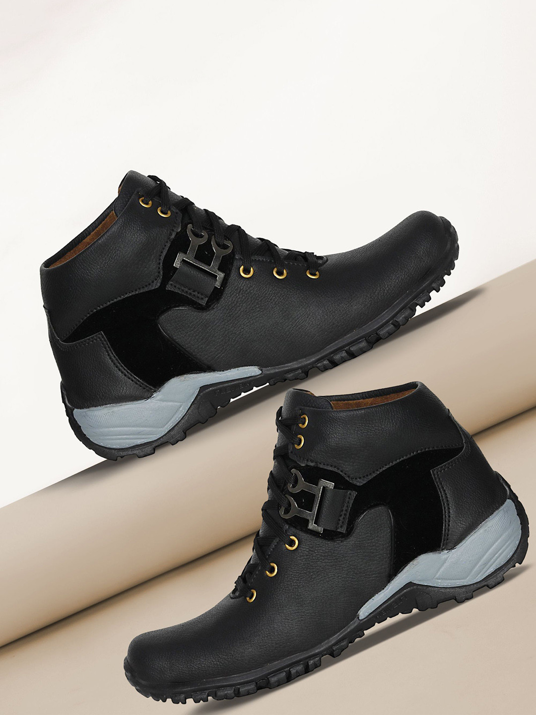 Shoe Island Men Lace-Up Heavy Duty High Ankle Length Boots