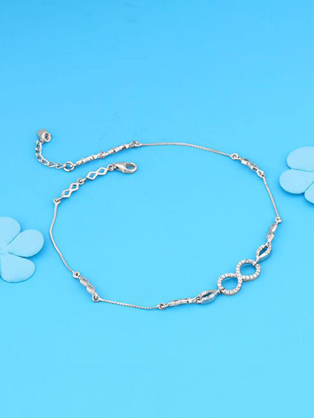 GIVA 925 Silver Rhodium-Plated Crystals Studded Graceful Infinity Anklets