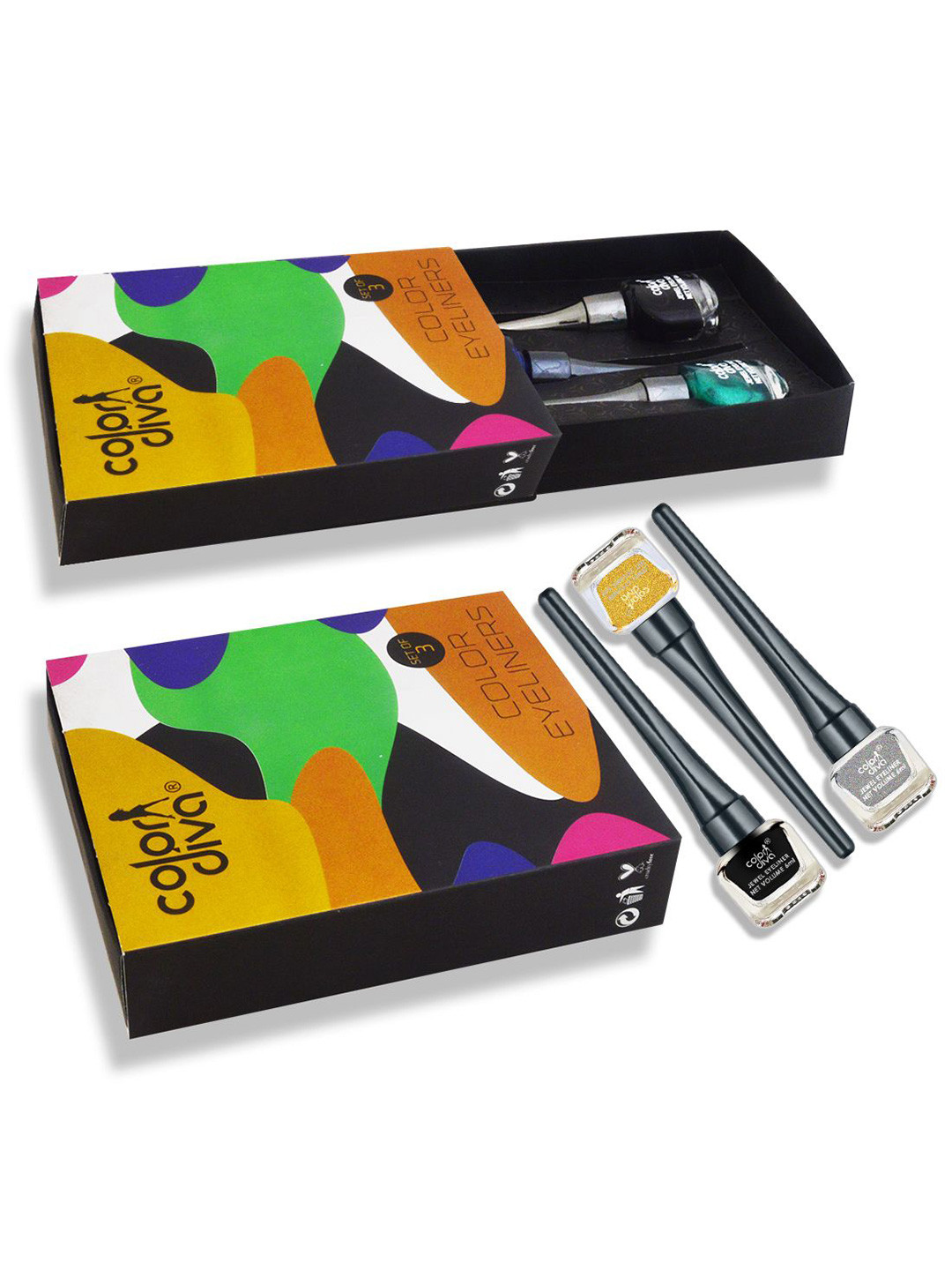 Color Diva Set Of 3 Jewel Waterproof Shimmer Liquid Eyeliner -6ml Each - Black-Gold-Silver