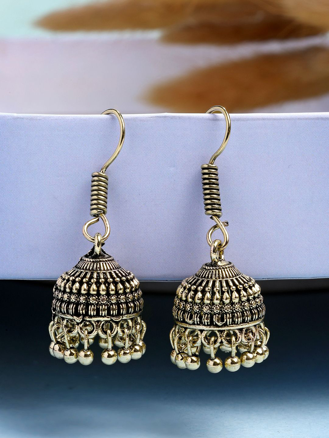NVR Gold-Plated Dome-shaped Traditional Oxidized Jhumkas