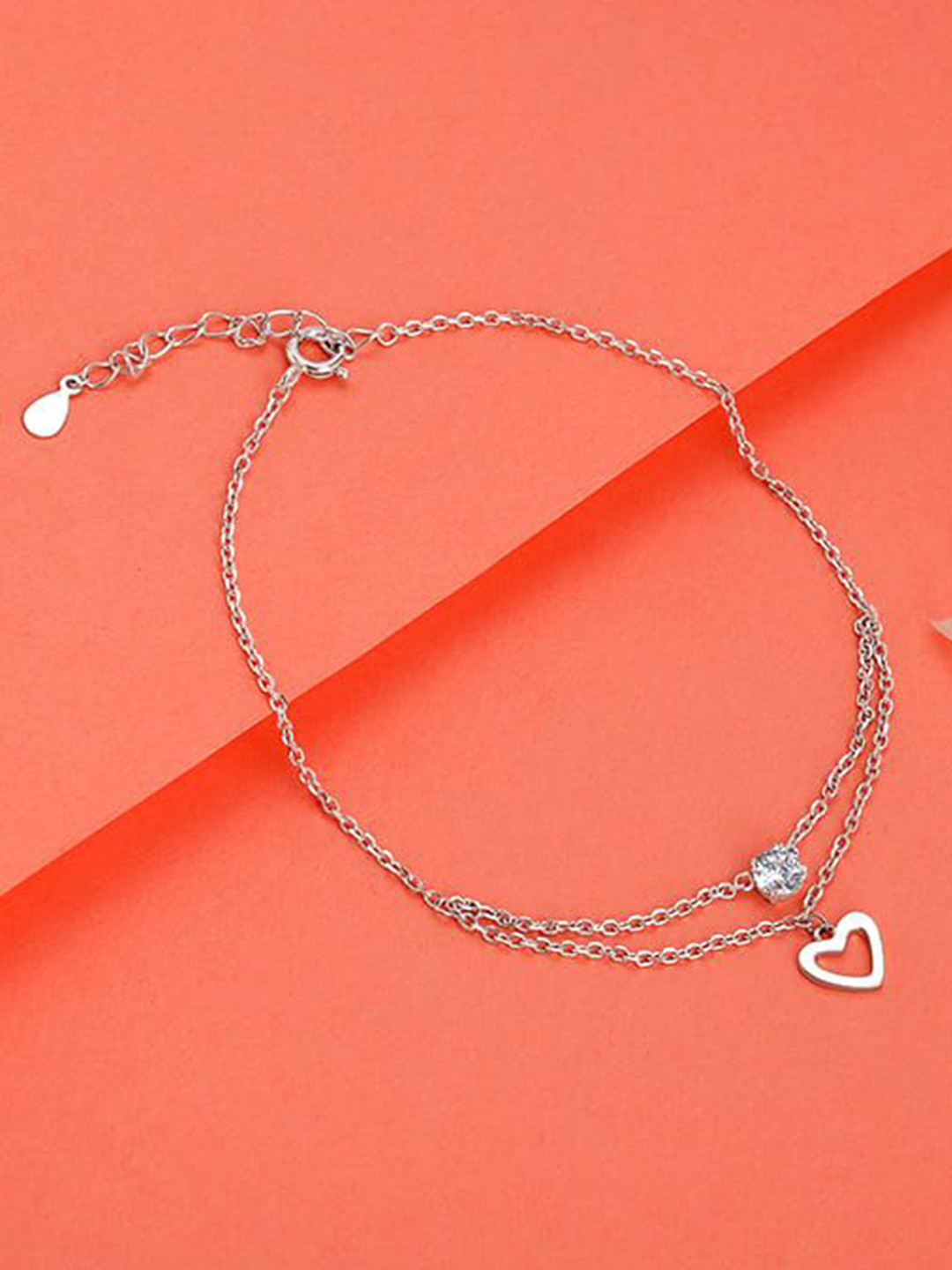 GIVA Curl Heart Set Of 2 925 Sterling Silver Rhodium-Plated Anklets