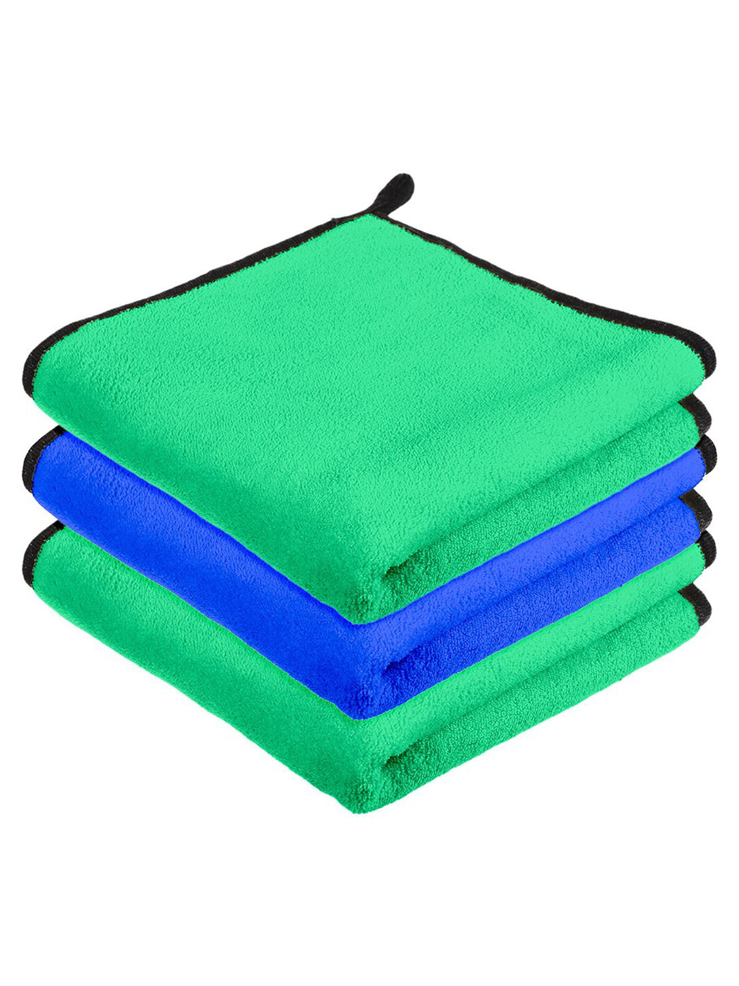 Kuber Industries Pack Of 3 Green 400 GSM Microfiber Cleaning Cloth with Hanging Loop