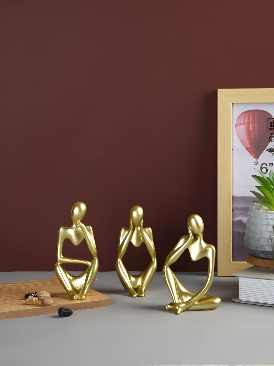 TAYHAA Serenity Trio Gold Polyresin Glossy Living Room Set of 3 Small Showpieces - 4.9 Inches
