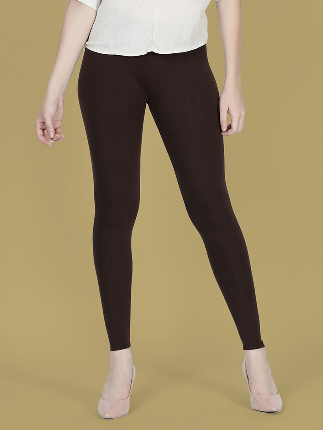 TWIN BIRDS Women Viscose Blend Solid Dark Chocolate Ankle Length Legging